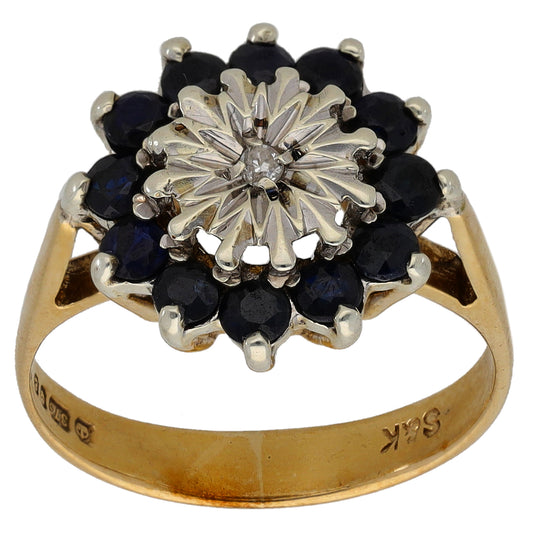 9ct Gold Sapphire & 0.01ct Diamond Dress/Cocktail Ring Size N