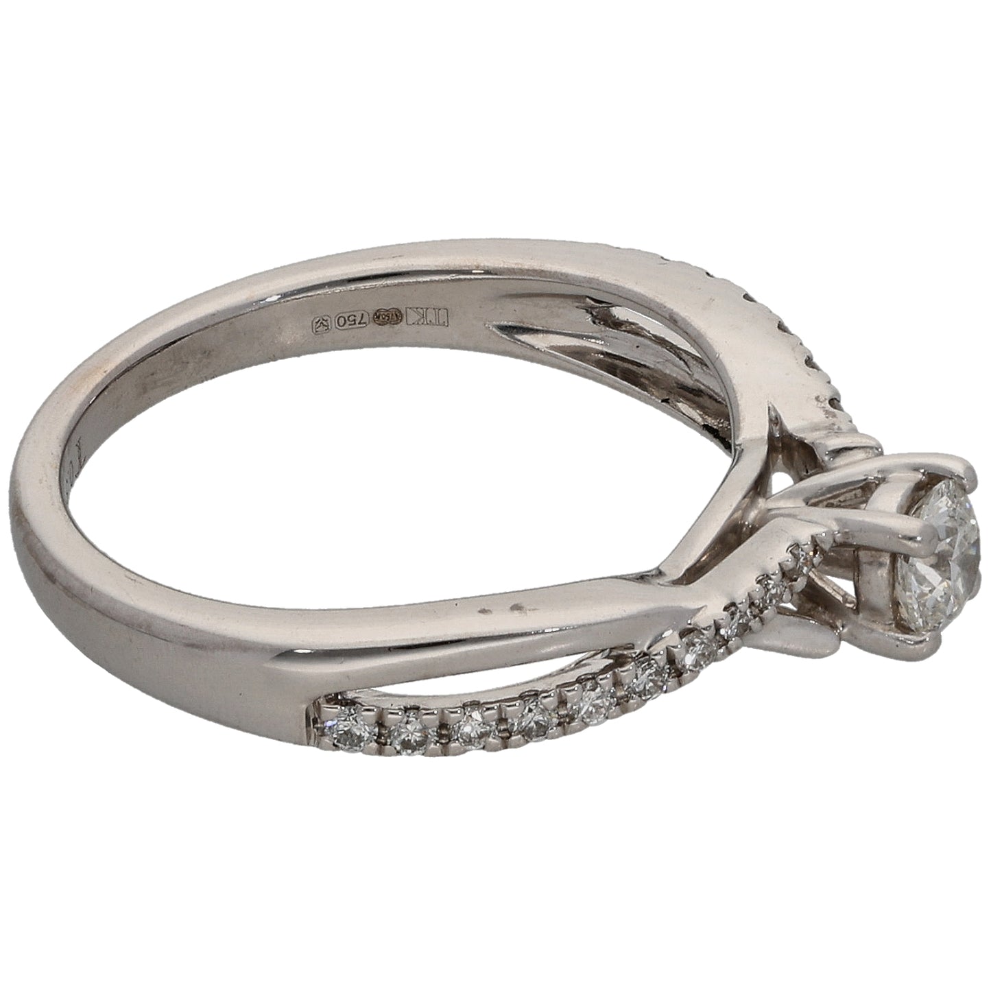 18ct White Gold 0.38ct Diamond Solitaire Ring With Accent Stones Size M