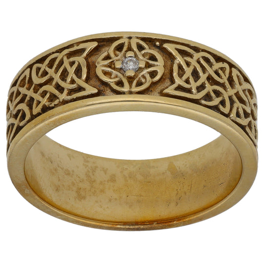 9ct Gold 0.01ct Diamond Patterned Wedding Ring Size U