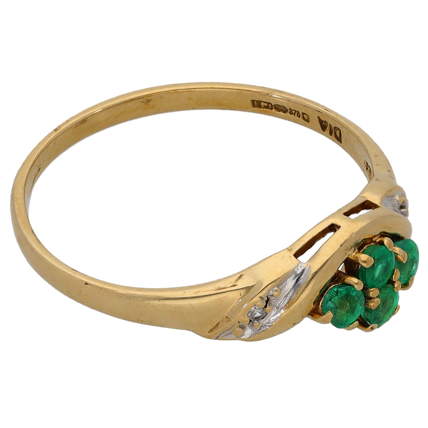 9ct Gold Emerald & 0.01ct Diamond Dress/Cocktail Ring Size P