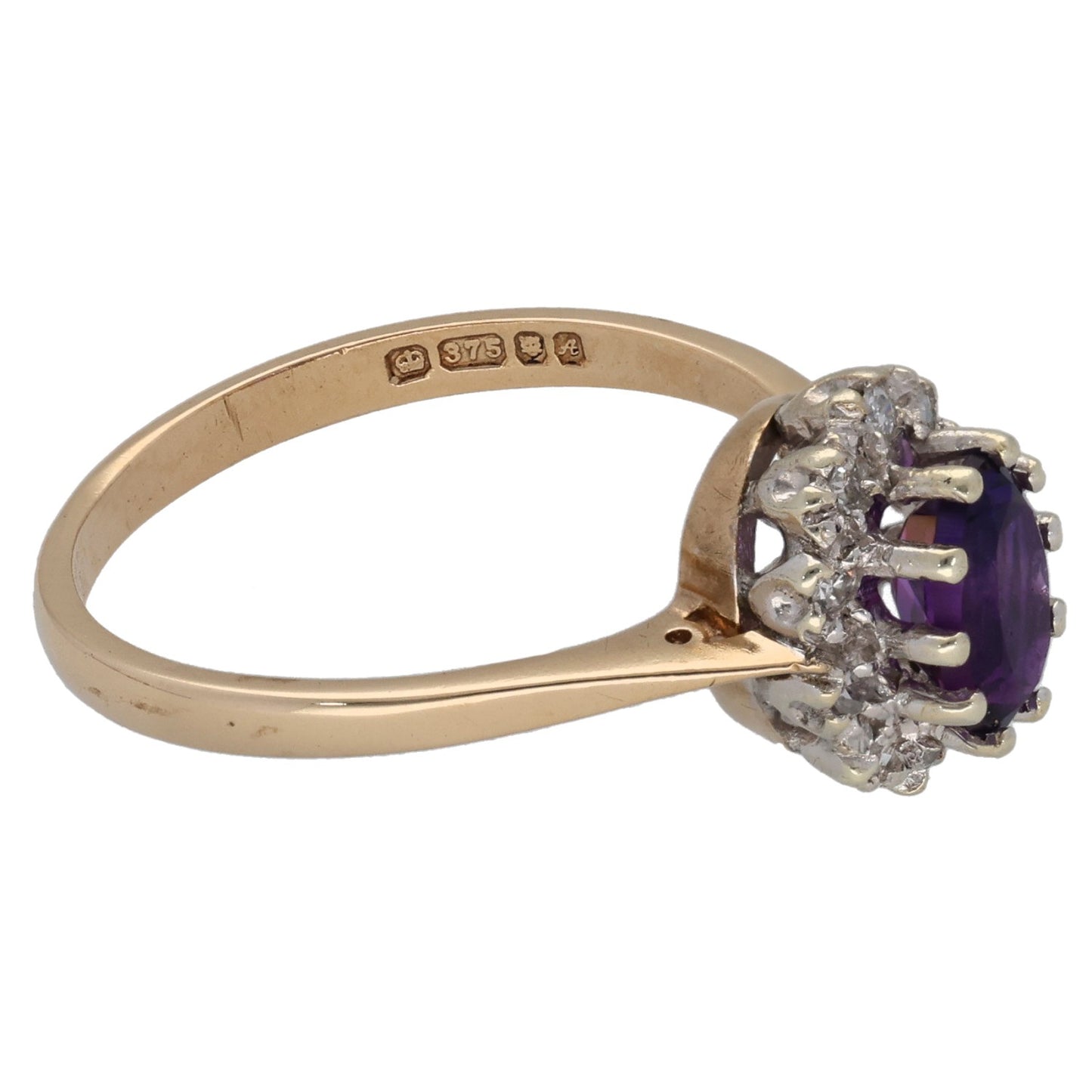 9ct Gold Amethyst & 0.10ct Diamond Dress/Cocktail Ring Size N