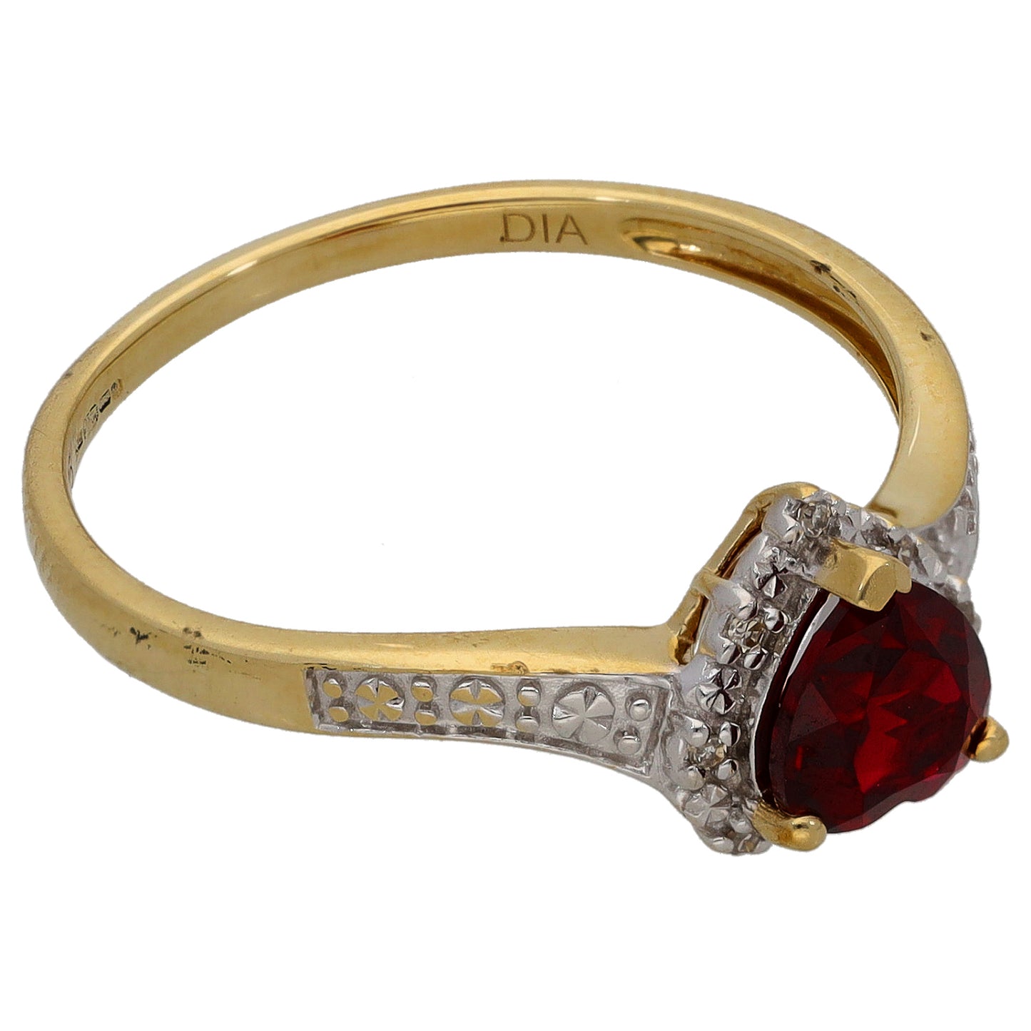 9ct Gold Man Made Ruby & 0.02ct Diamond Dress/Cocktail Ring Size R