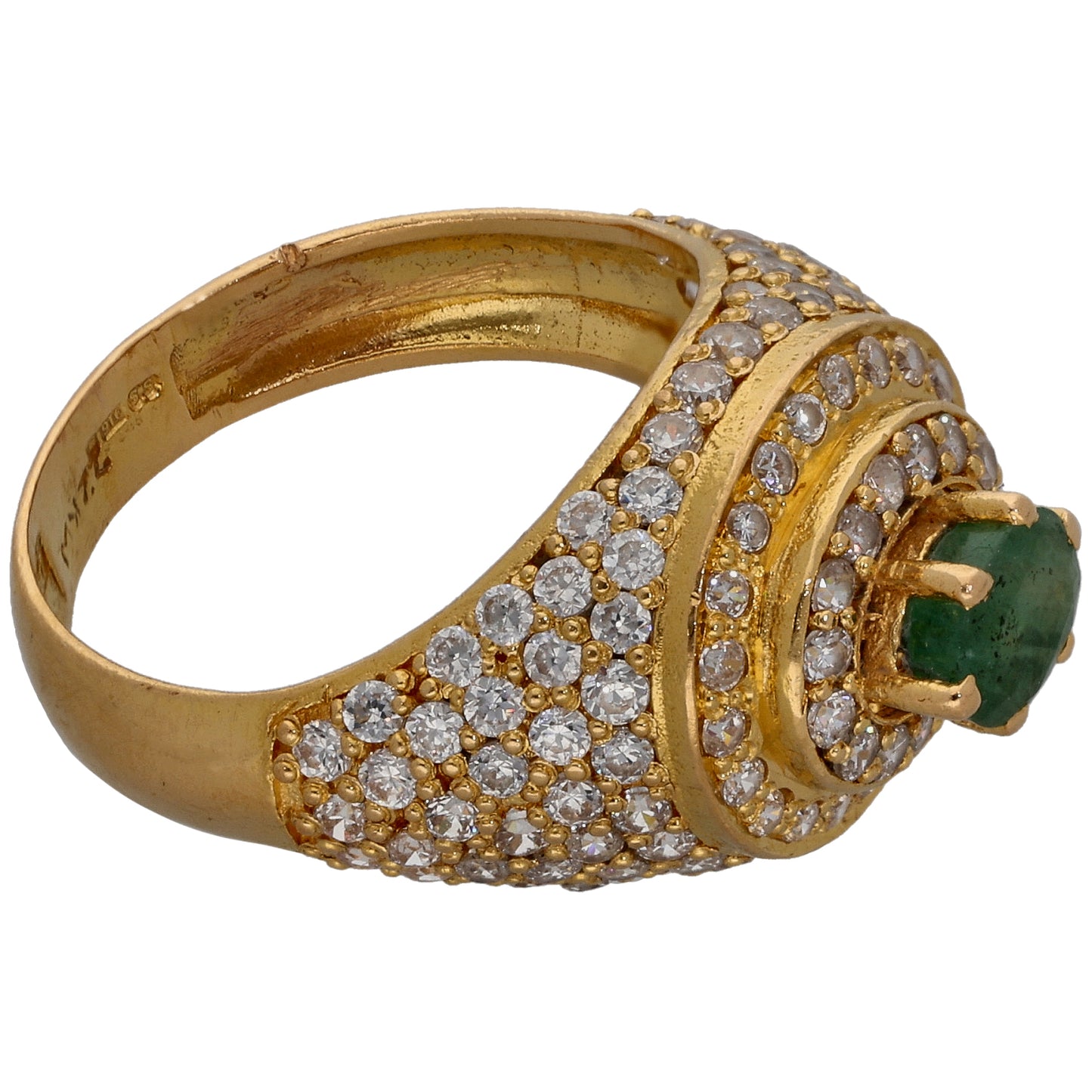 22ct Gold Emerald & Cubic Zirconia Dress/Cocktail Ring Size N