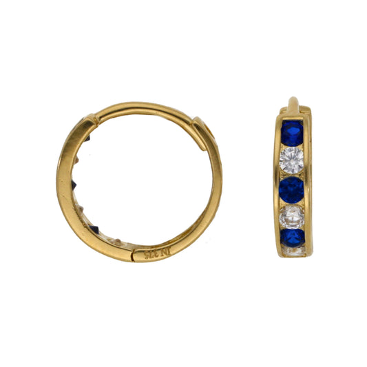 New 9ct Gold Sapphire & Cubic Zirconia Small Hoop Earrings