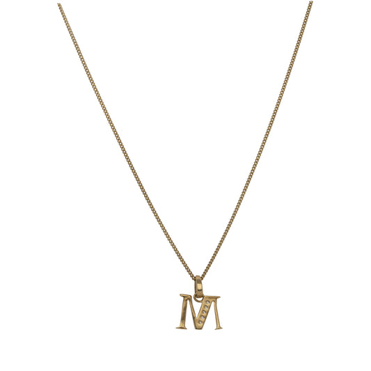 9ct Gold Cubic Zirconia Initial M Pendant With Chain