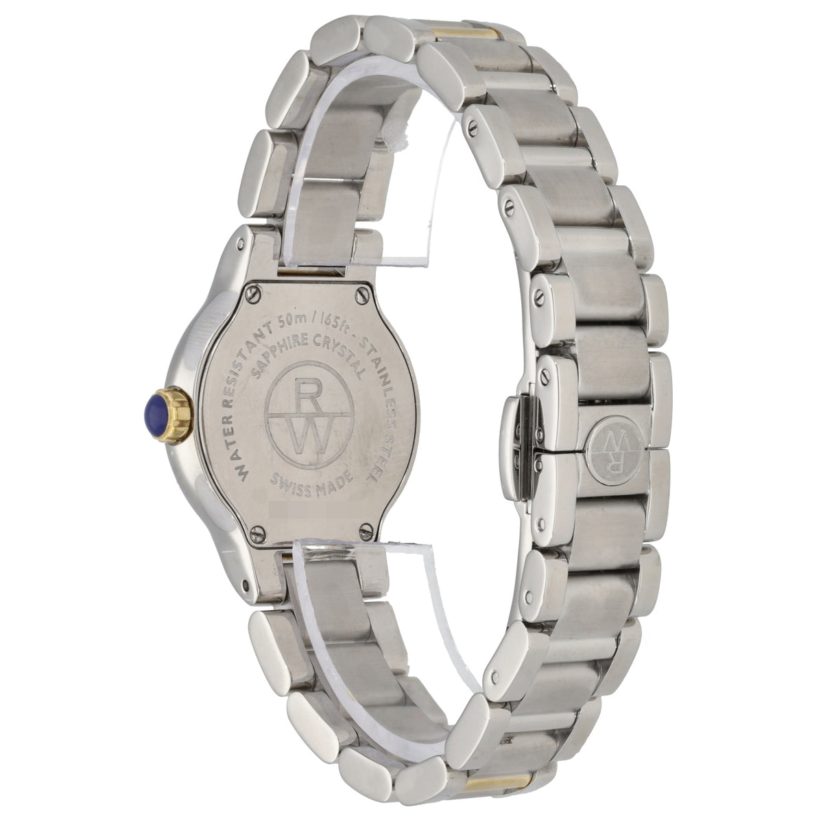 Raymond Weil Noemia 5927 Bi-colour stainless steel wristwatch caseback with engraved emblem and gold-tone detail