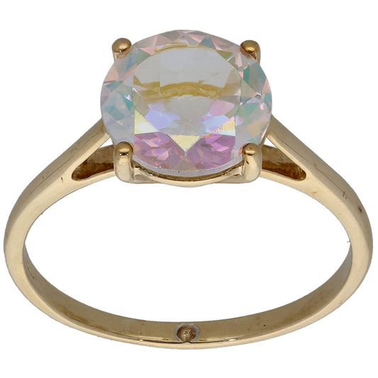 9ct Gold Coated Quartz Single Stone Ring Size U