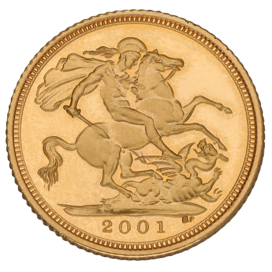 22ct Gold Queen Elizabeth II Half Sovereign Coin 2001
