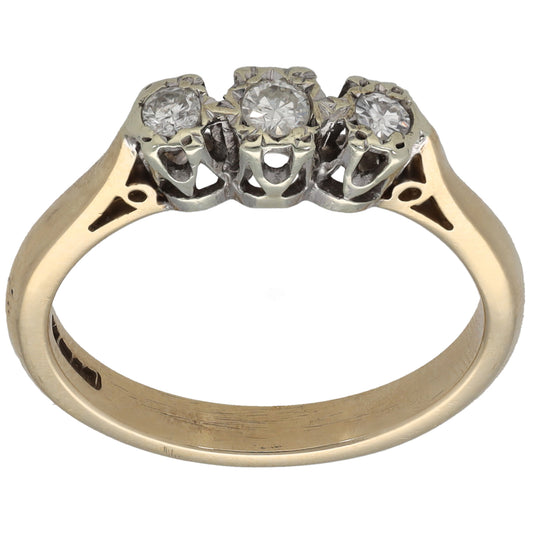 9ct Gold 0.20ct Diamond Trilogy Ring Size P