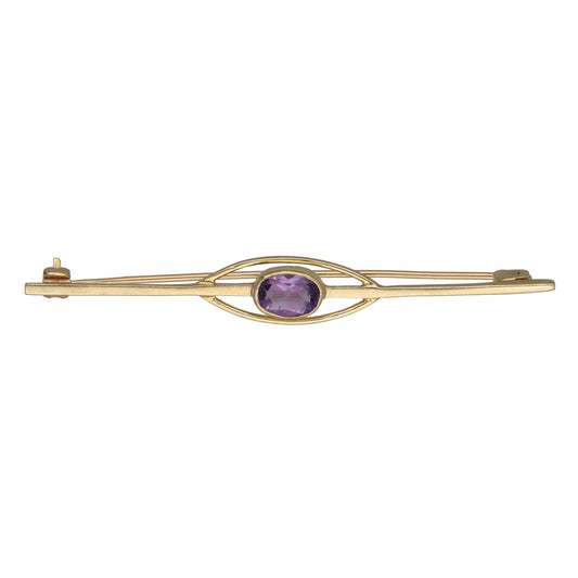 9ct Gold Amethyst Pin Brooch