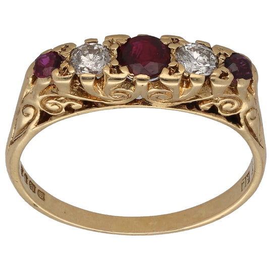 18ct Gold Ruby & 0.20ct Diamond Half Eternity Ring Size N