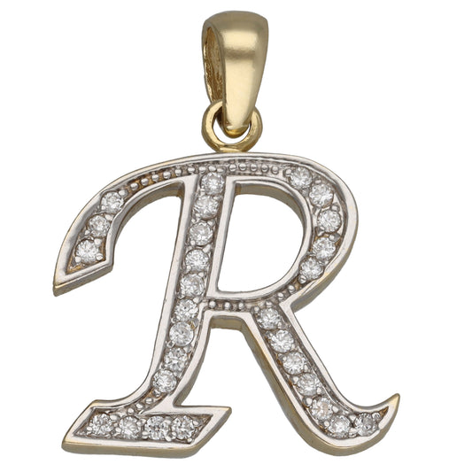 14ct Gold Cubic Zirconia Initial R Pendant