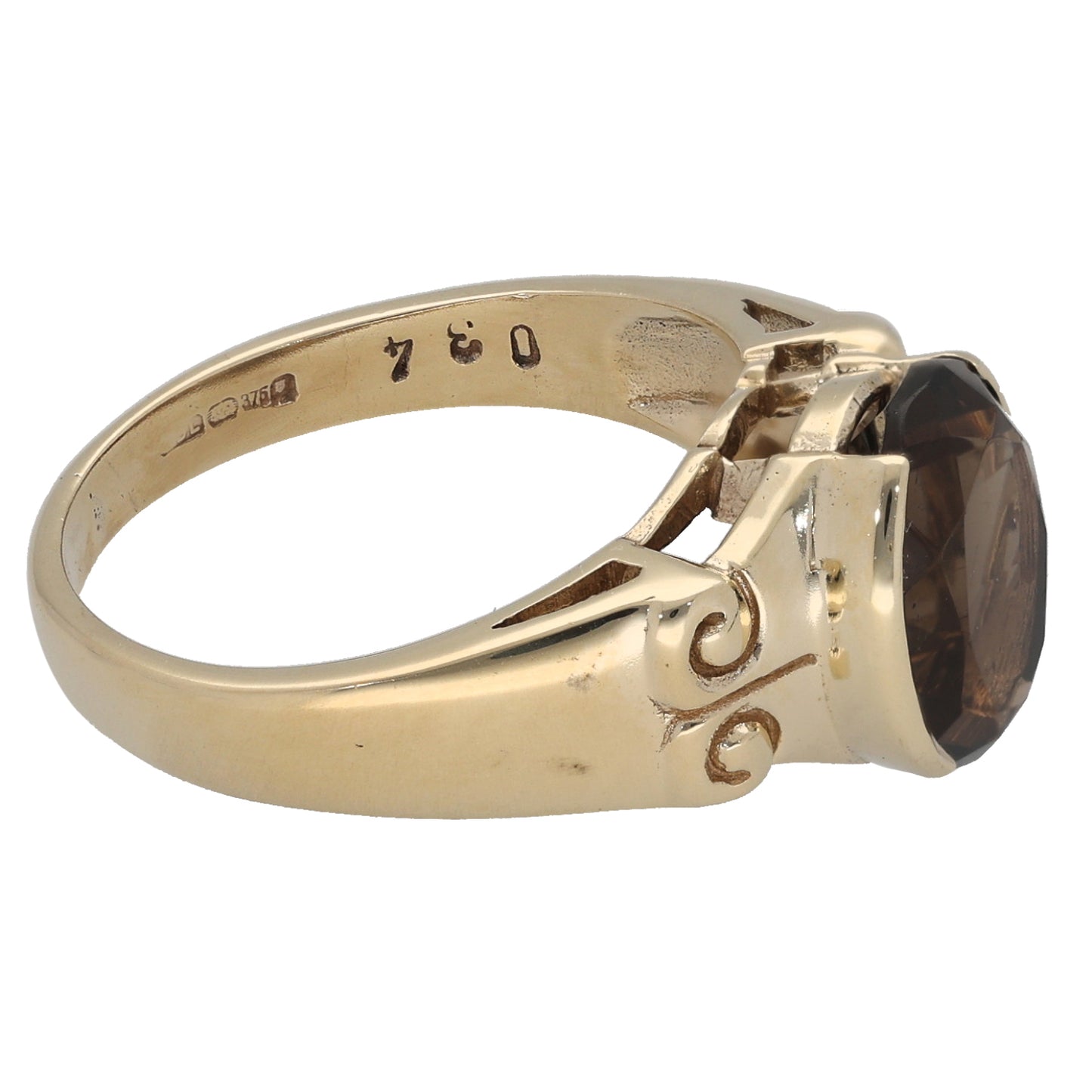 9ct Gold Smoky Quartz Single Stone Ring Size M