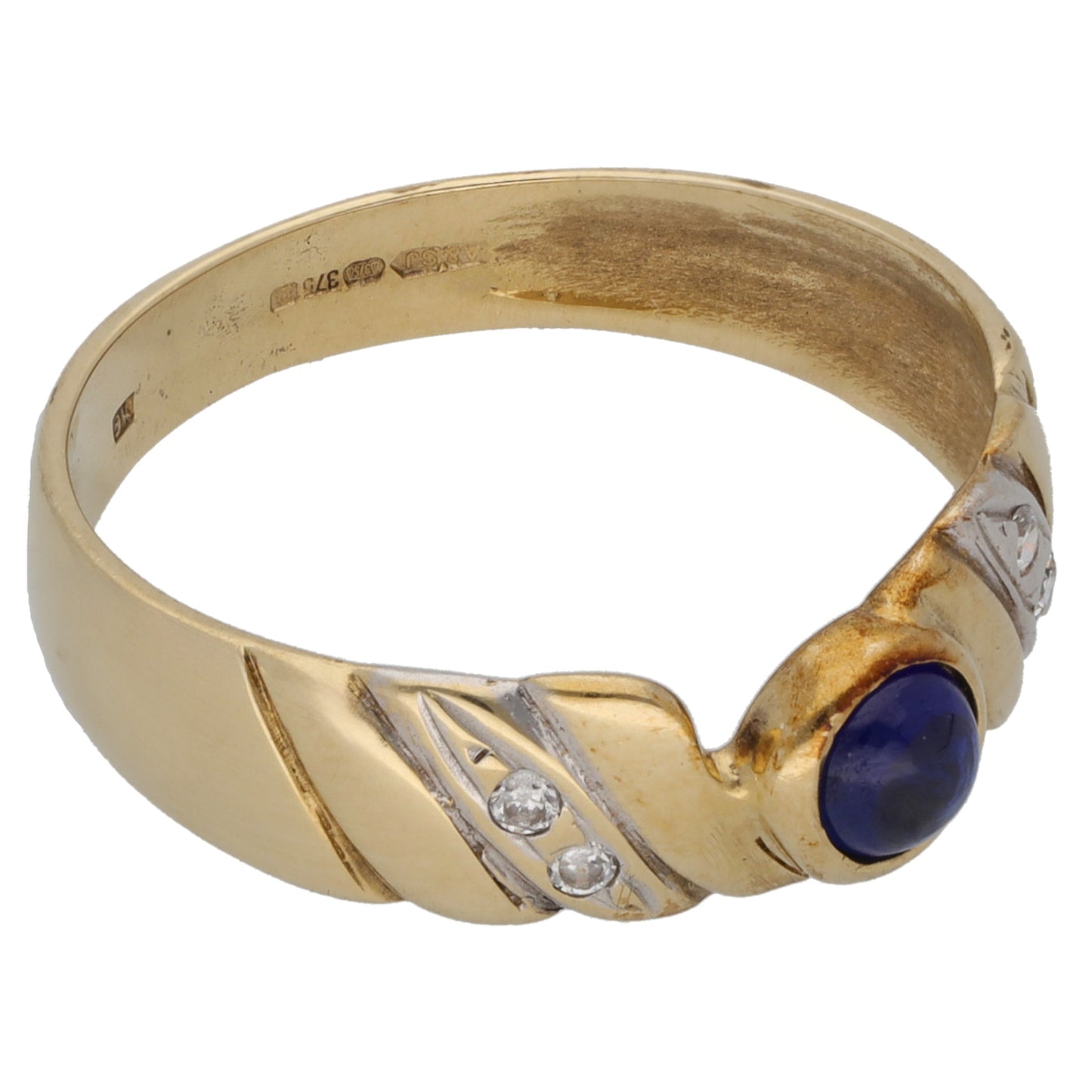 9ct Gold Cubic Zirconia & Sapphire Single Stone Ring with Accents Size P