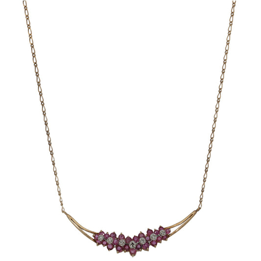 9ct Gold 0.035ct Diamond & Ruby Fancy Necklace 18"