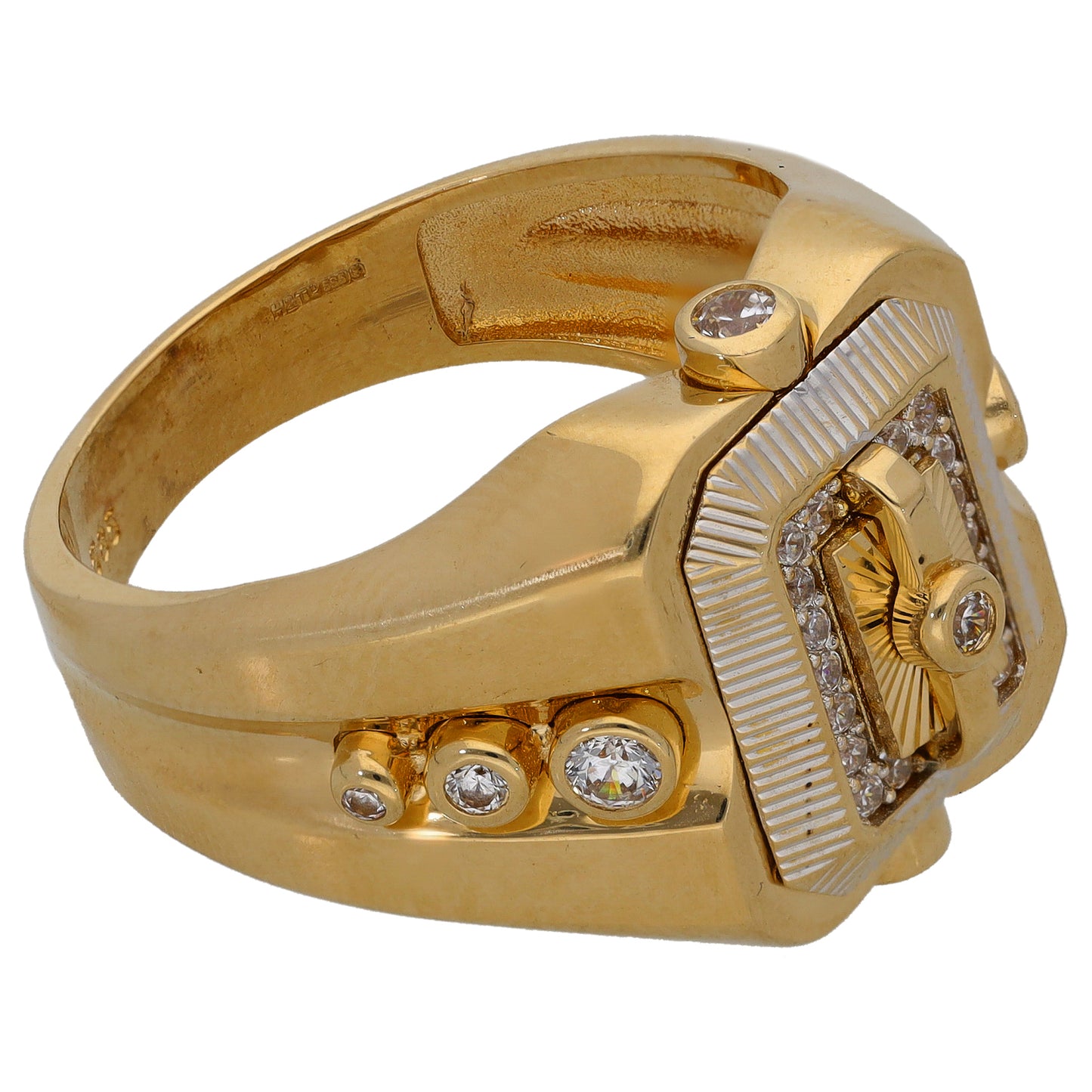 14ct Gold Cubic Zirconia Patterned Signet Ring Size W