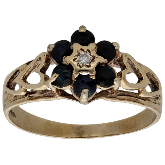9ct Gold Sapphire & 0.01ct Diamond Dress/Cocktail Ring Size N
