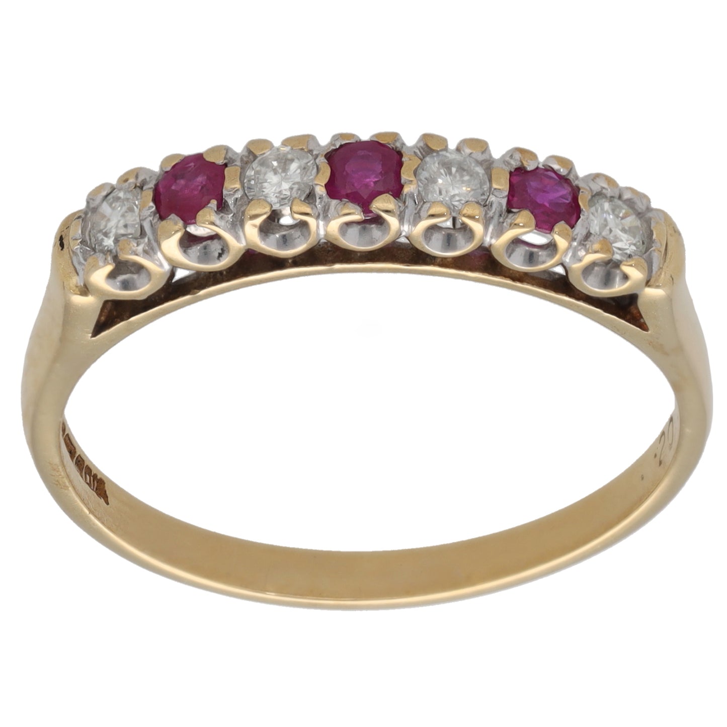 9ct Gold Ruby & 0.20ct Diamond Half Eternity Ring Size R