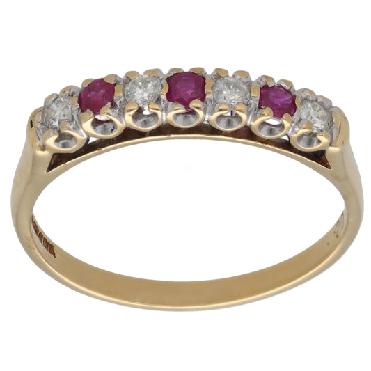 9ct Gold Ruby & 0.20ct Diamond Half Eternity Ring Size R