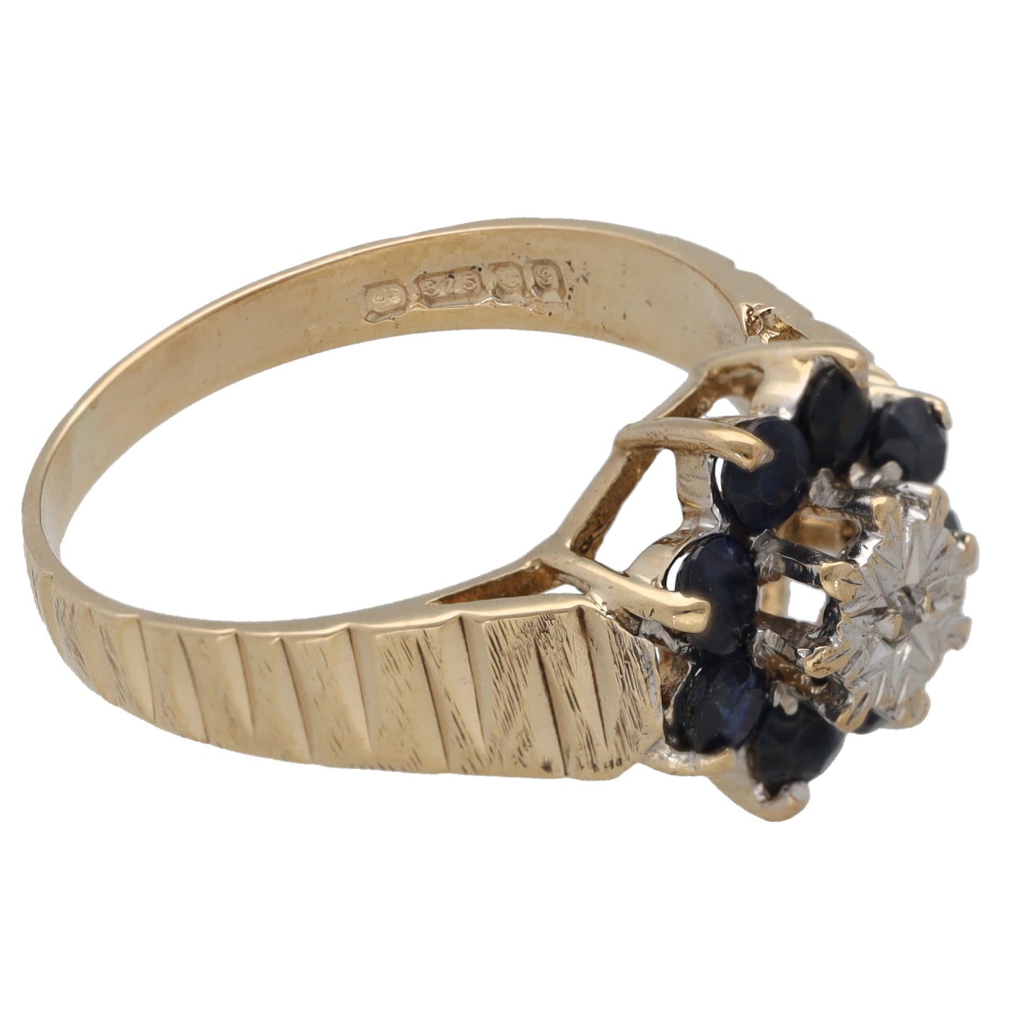 9ct Gold Sapphire & 0.01ct Diamond Dress/Cocktail Ring Size N