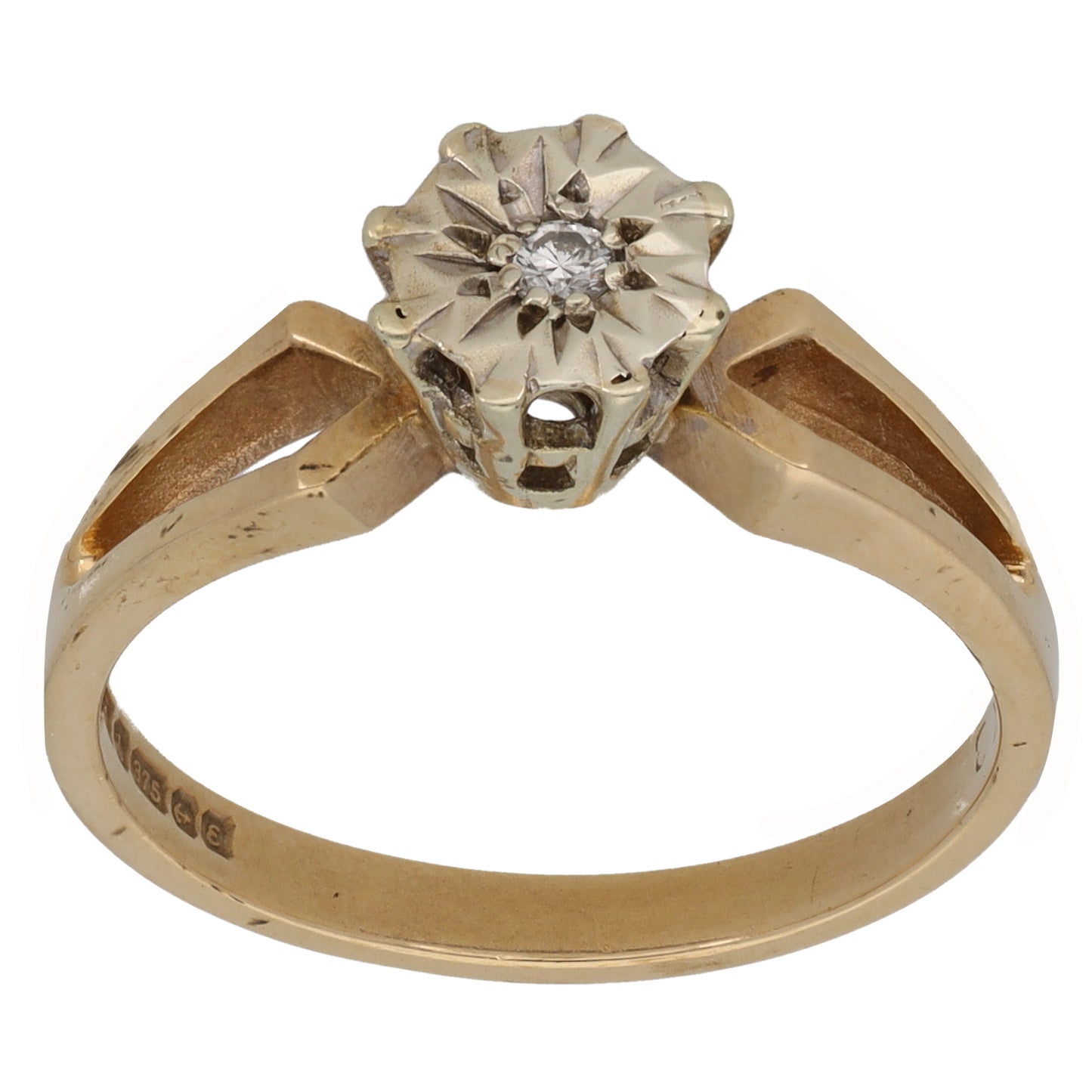 9ct Gold 0.03ct Diamond Solitaire Ring Size P