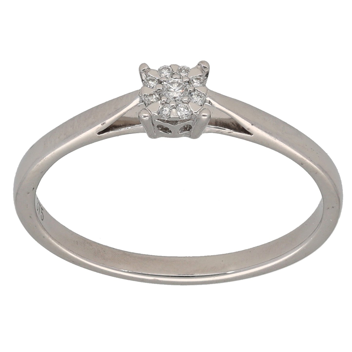 9ct White Gold 0.08ct Diamond Cluster Ring Size T