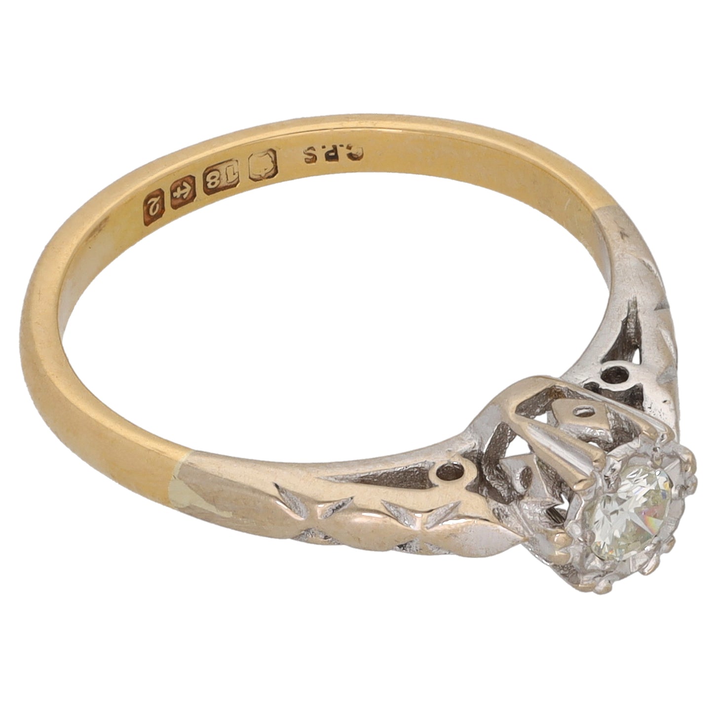 18ct Bicolour Gold 0.10ct Diamond Solitaire Ring Size M
