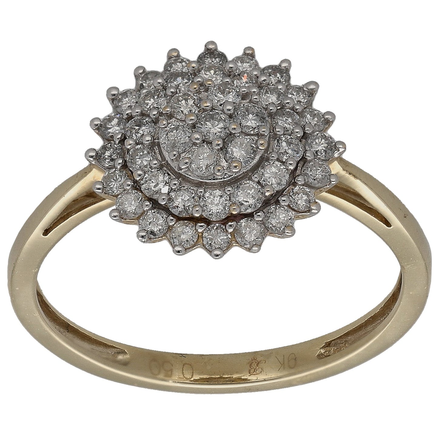 9ct Gold 0.50ct Diamond Cluster Ring Size N