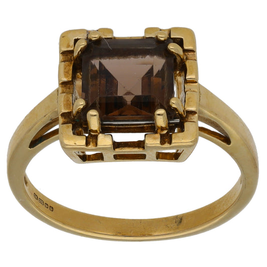 9ct Gold Smoky Quartz Single Stone Ring Size N