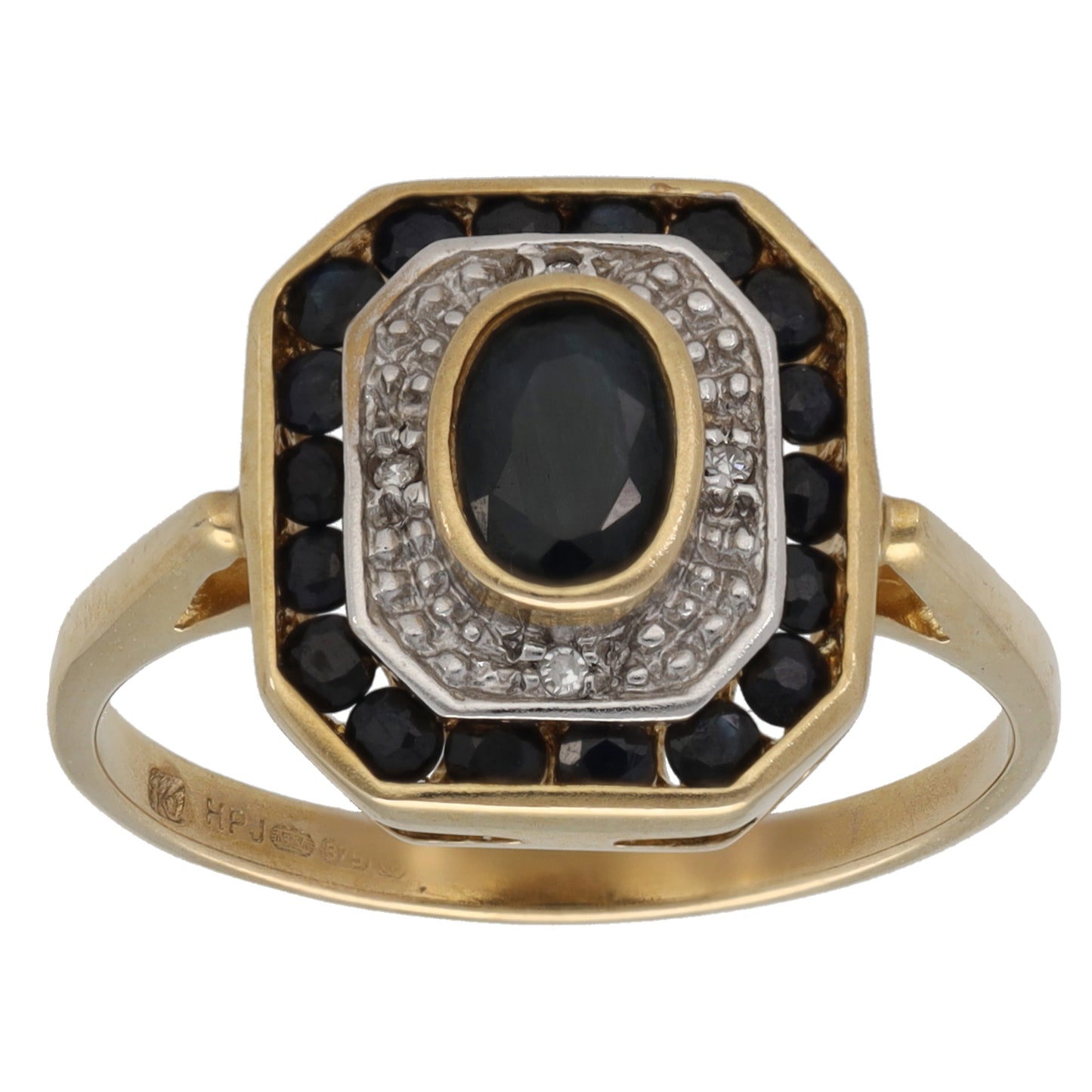 9ct Gold Sapphire & 0.02ct Diamond Dress/Cocktail Ring Size M