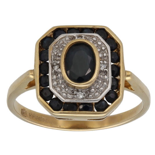 9ct Gold Sapphire & 0.02ct Diamond Dress/Cocktail Ring Size M