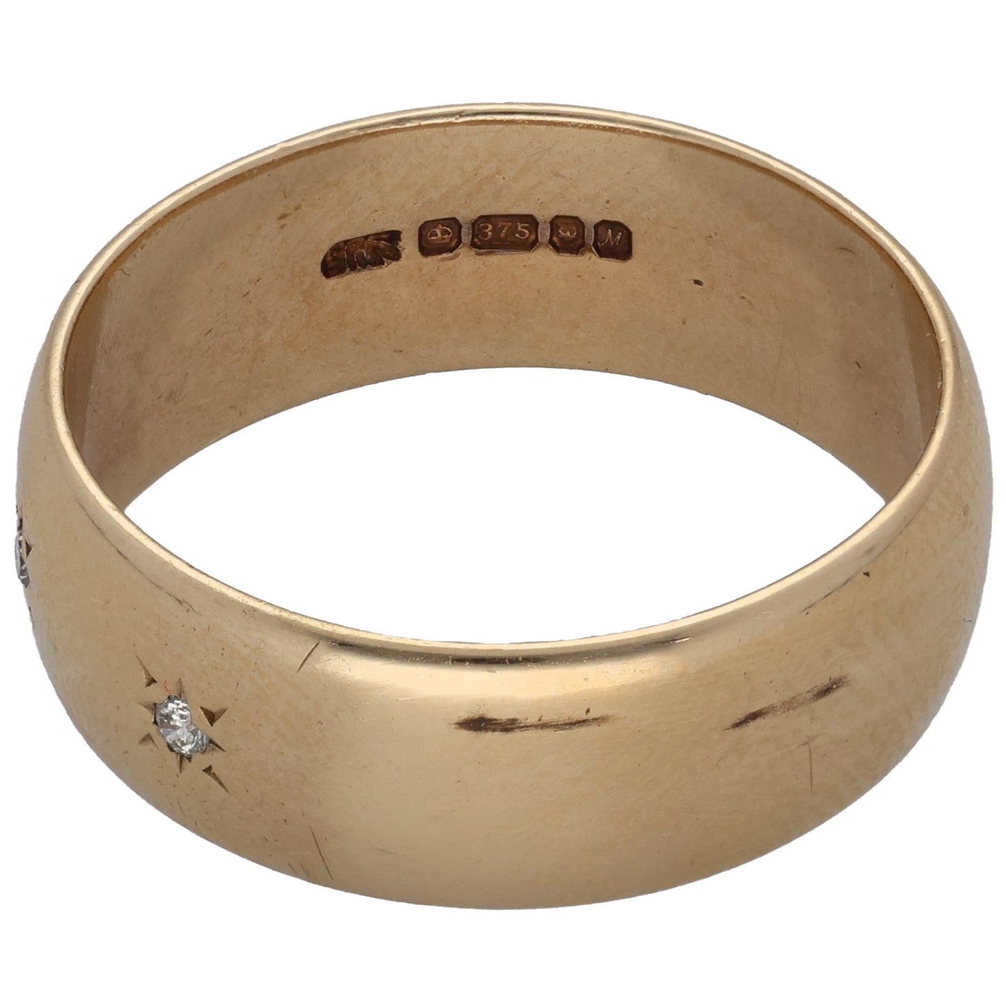 9ct Gold 0.02ct Diamond Plain Wedding Ring Size S