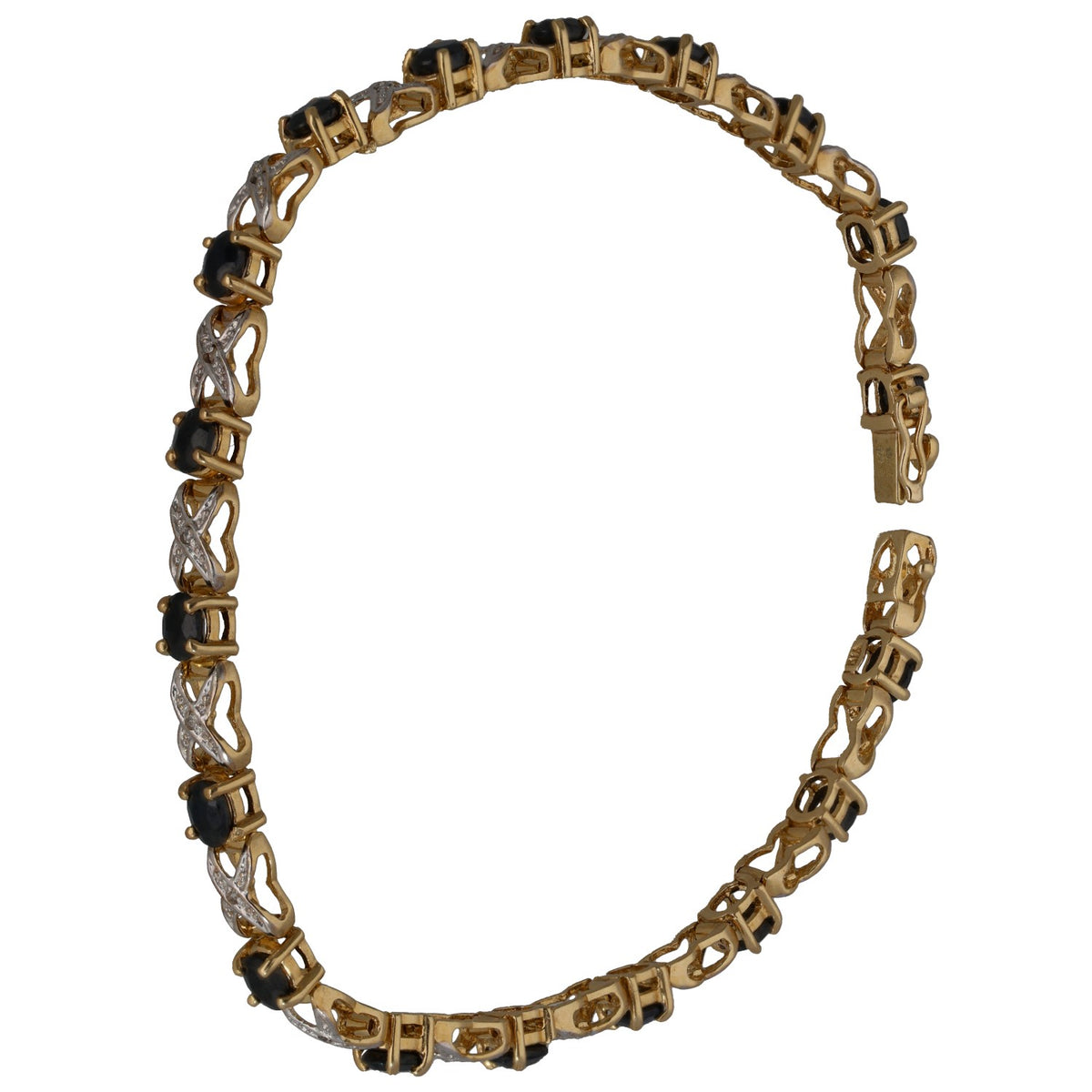 Gold-tone chain bracelet with alternating round dark and clear stone links