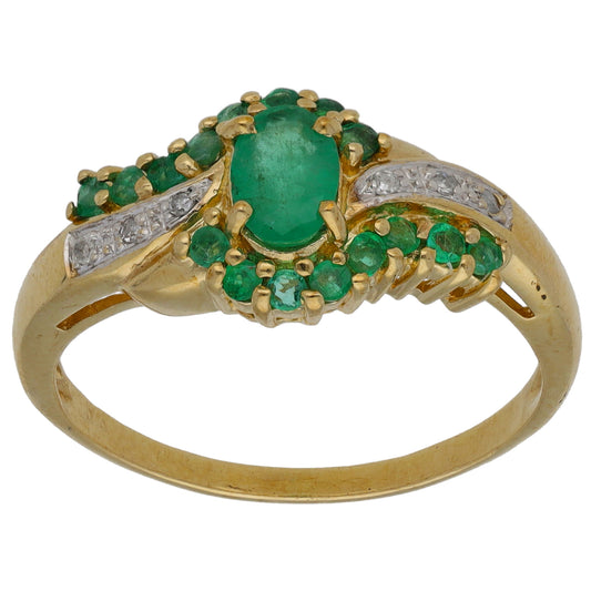 9ct Gold 0.03ct Diamond & Emerald Dress/Cocktail Ring Size Q