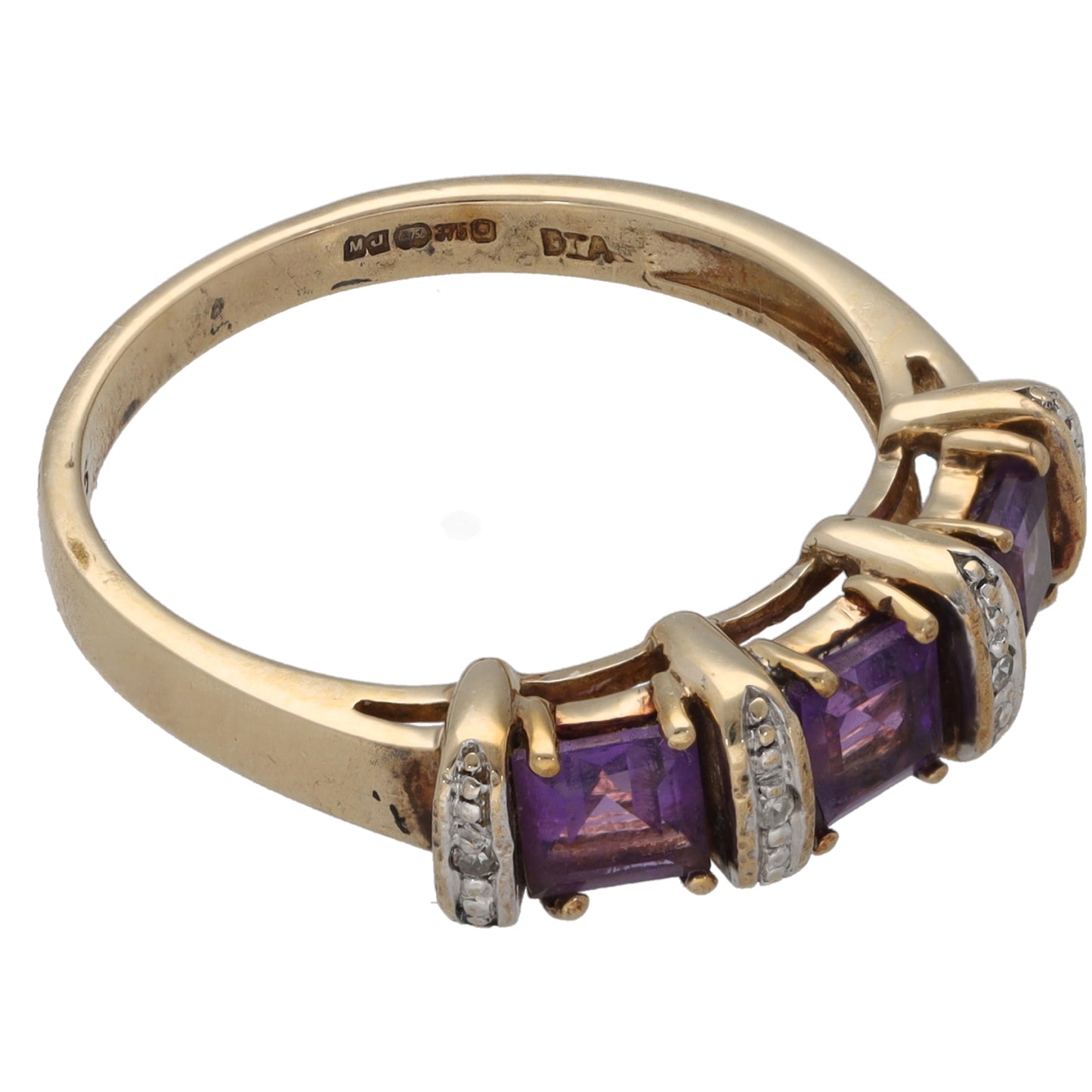 9ct Gold Amethyst & 0.02ct Diamond Dress/Cocktail Ring Size P