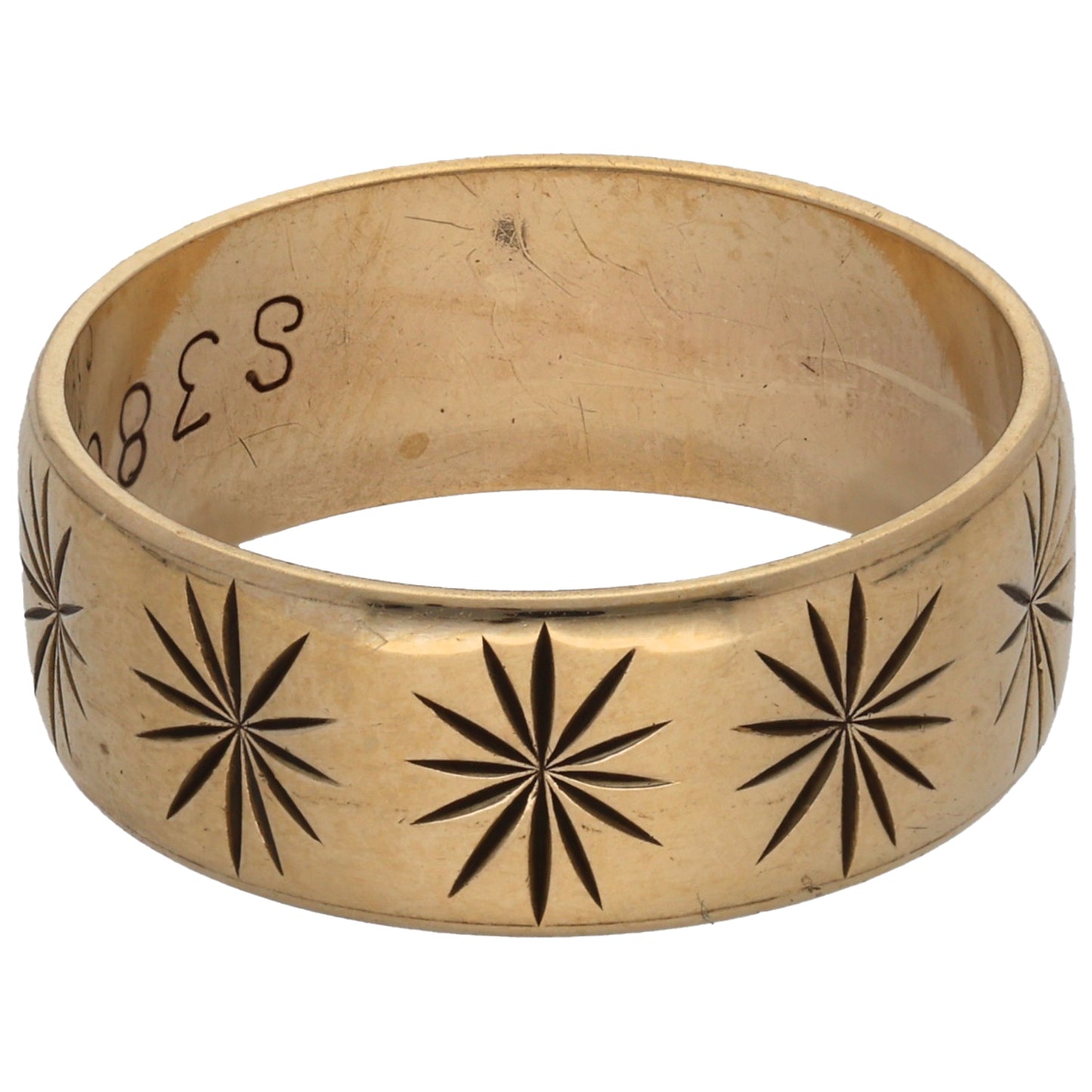 9ct Gold Patterned Wedding Ring Size P