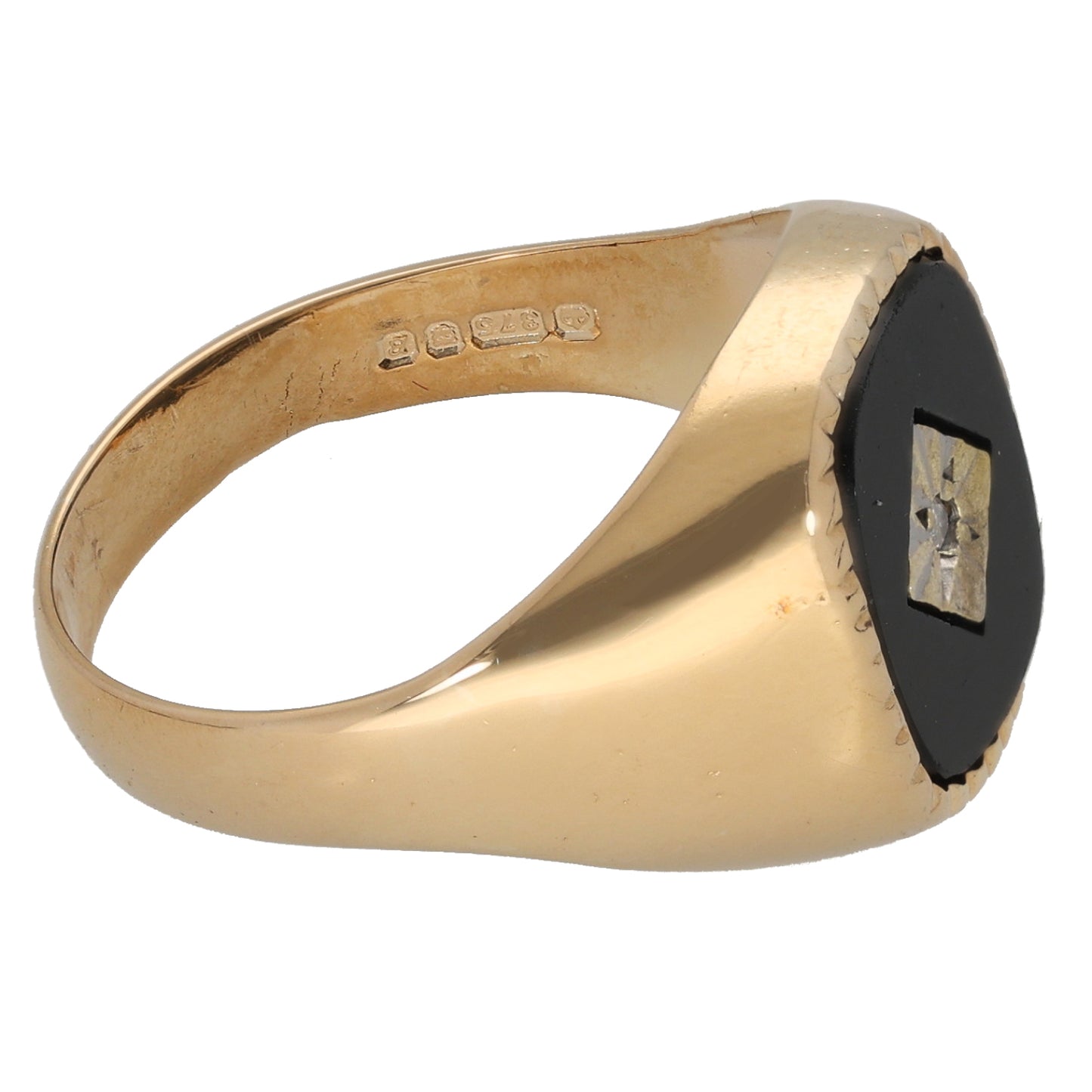 9ct Gold Onyx & 0.01ct Diamond Signet Ring Size S