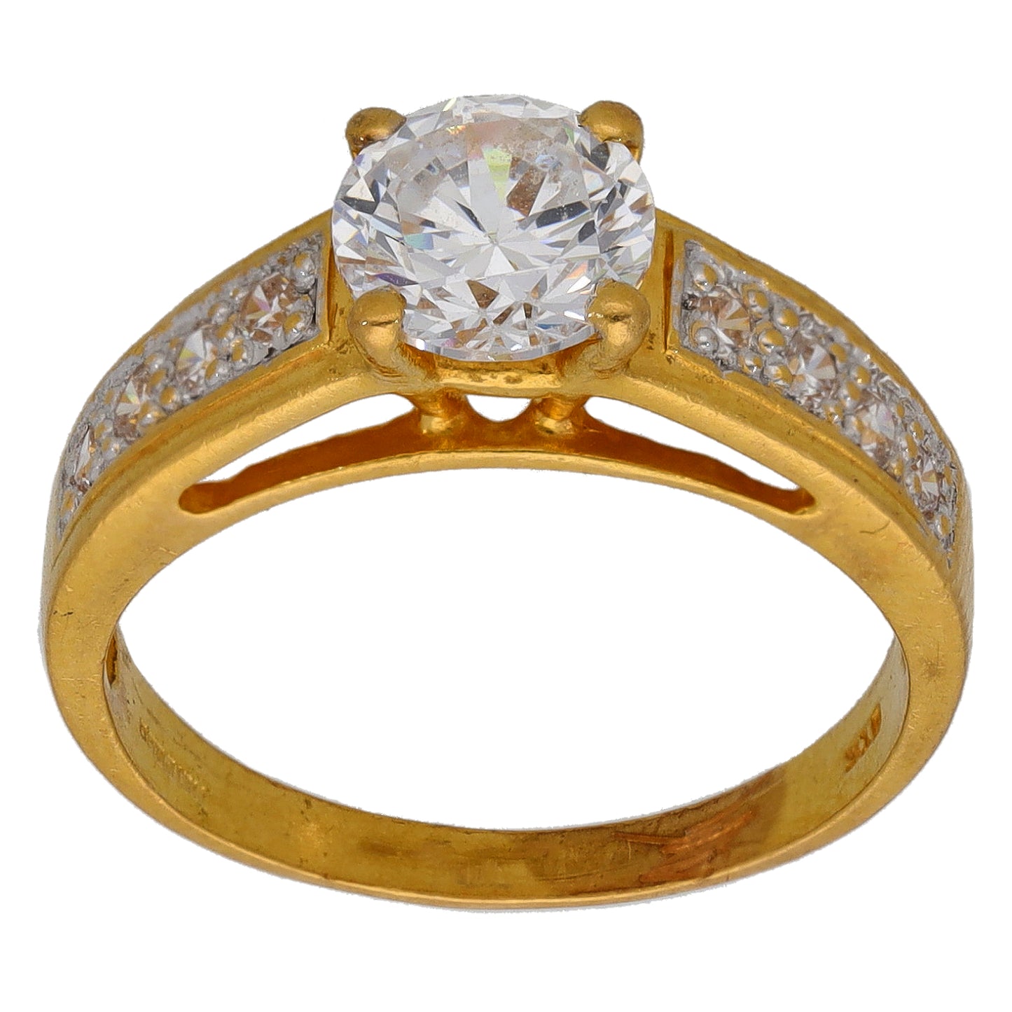22ct Gold Cubic Zirconia Single Stone Ring With Accents Size O