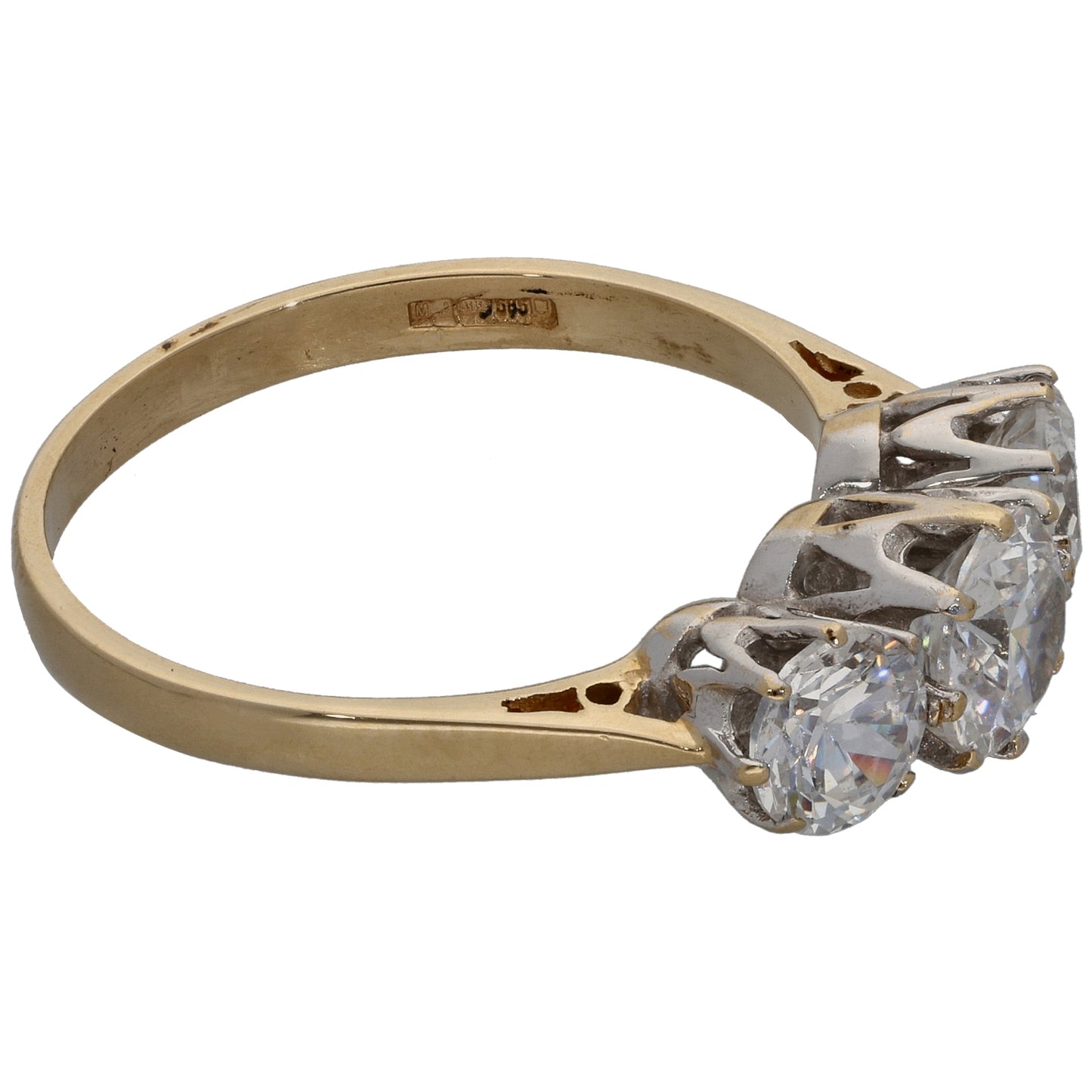 14ct Gold Cubic Zirconia Three Stone Ring Size Q