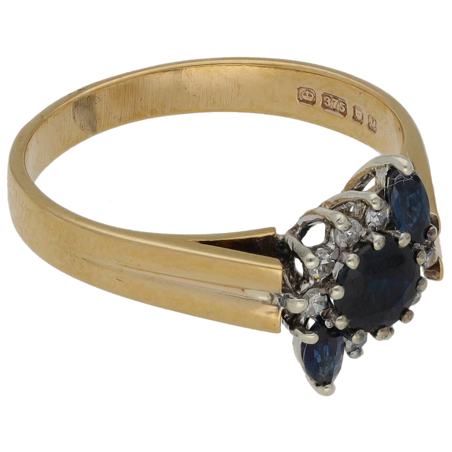 9ct Gold Sapphire & 0.08ct Diamond Dress/Cocktail Ring Size N