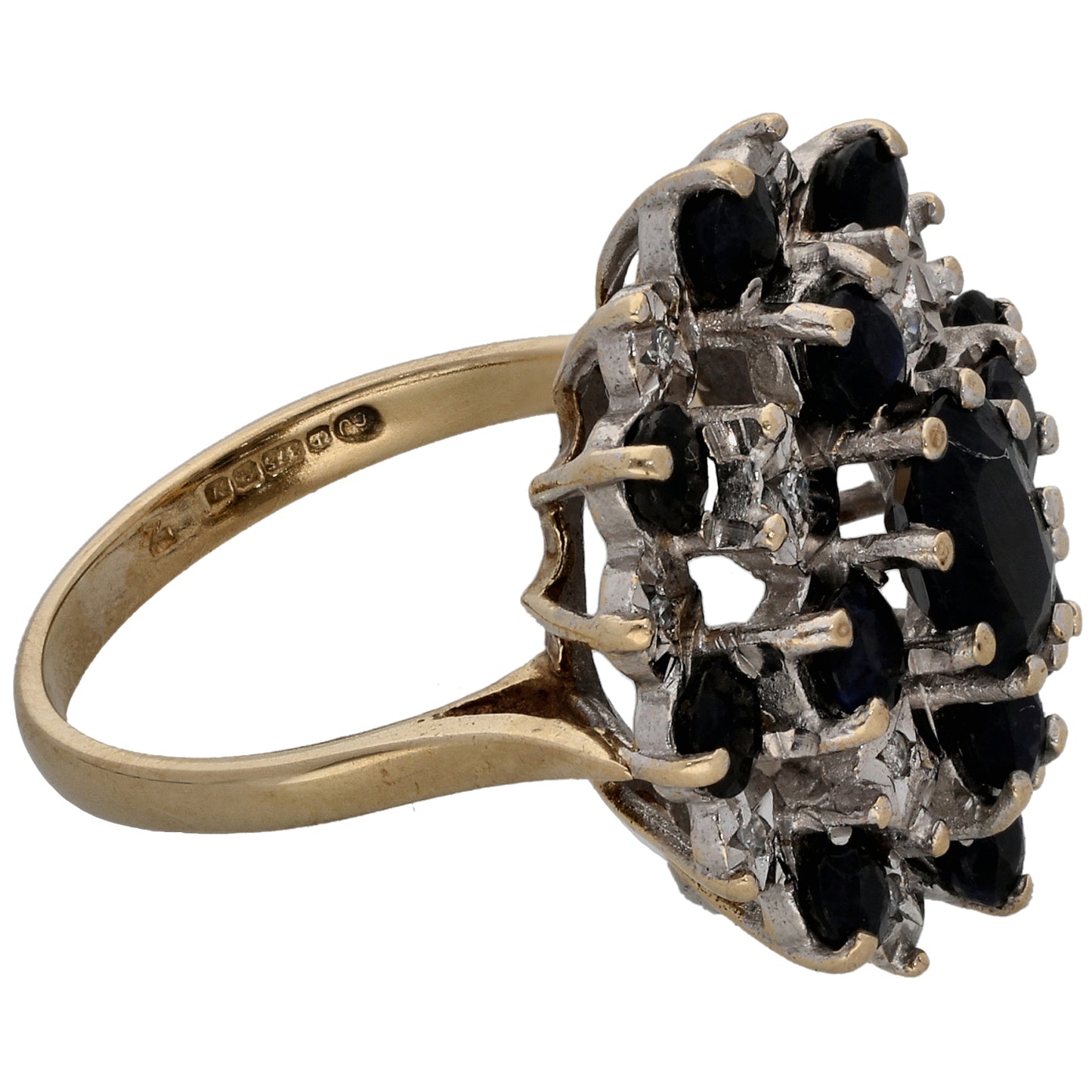 9ct Gold Sapphire & 0.12ct Diamond Dress/Cocktail Ring Size L