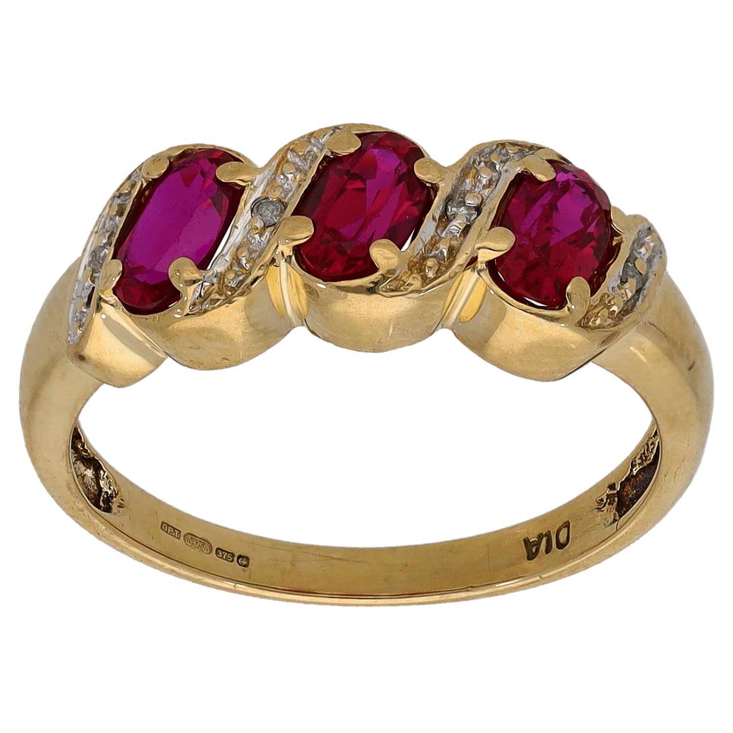 9ct Gold Ruby & 0.02ct Diamond Dress/Cocktail Ring Size L