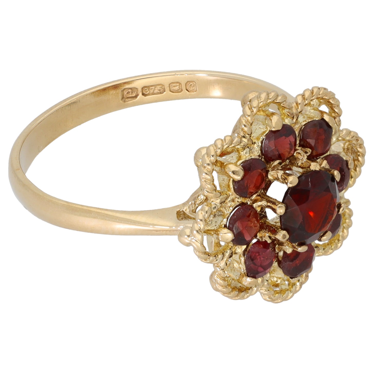 9ct Gold Garnet Cluster Ring Size R