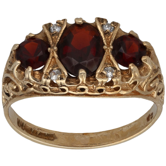9ct Gold Garnet & Cubic Zirconia Dress/Cocktail Ring Size M