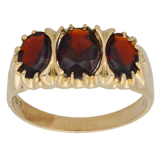 9ct Gold Garnet Trilogy Ring Size R