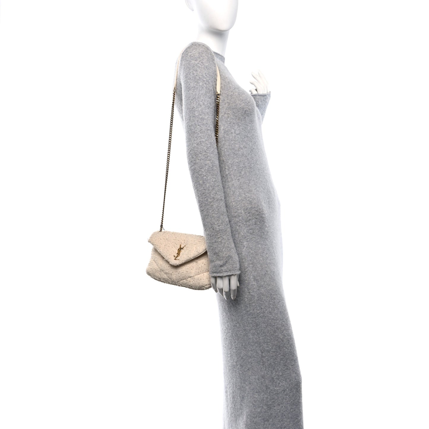 Yves Saint Laurent Loulou Puffer Bouclé Tweed Bag - Ivory