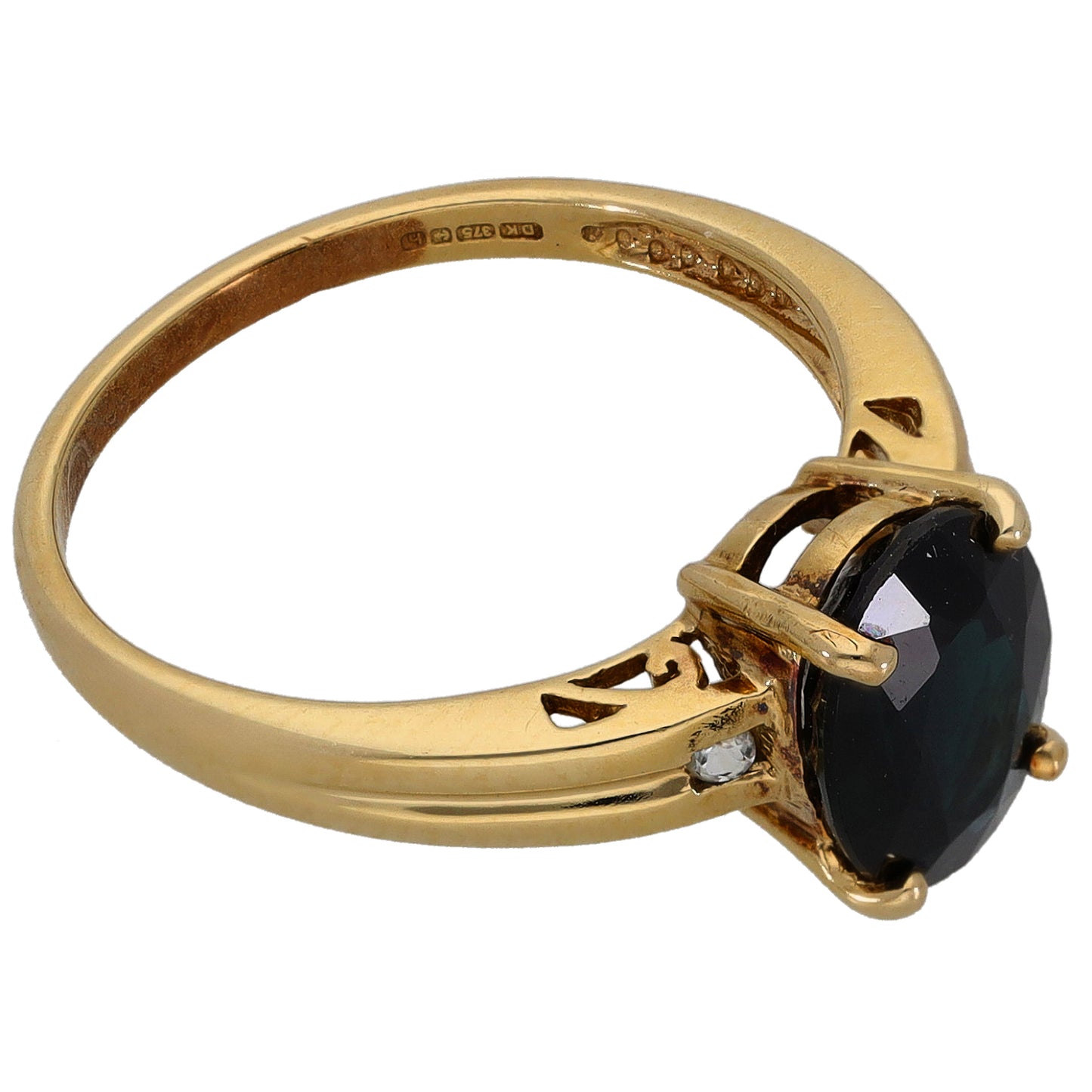 9ct Gold Sapphire & Imitation Gems Three Stone Ring Size M