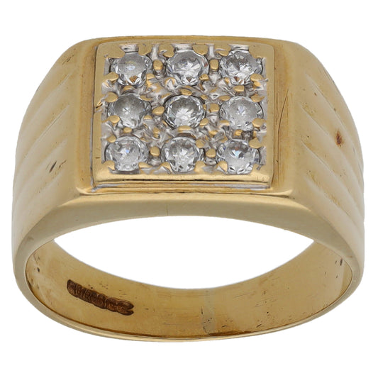 9ct Gold Cubic Zirconia Patterned Signet Ring Size K