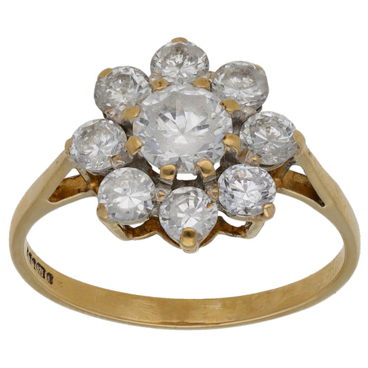 9ct Gold Cubic Zirconia Cluster Ring Size O