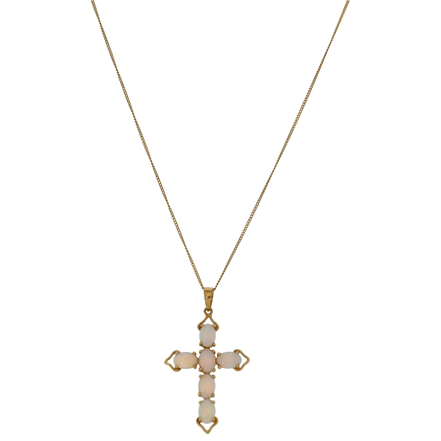 9ct Gold Opal Cross Pendant With Chain